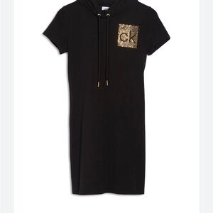 Calvin Klein Black Hoodie Dress with Gold Logo